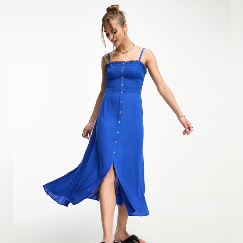Whistles Gracia smocked midi dress in blue